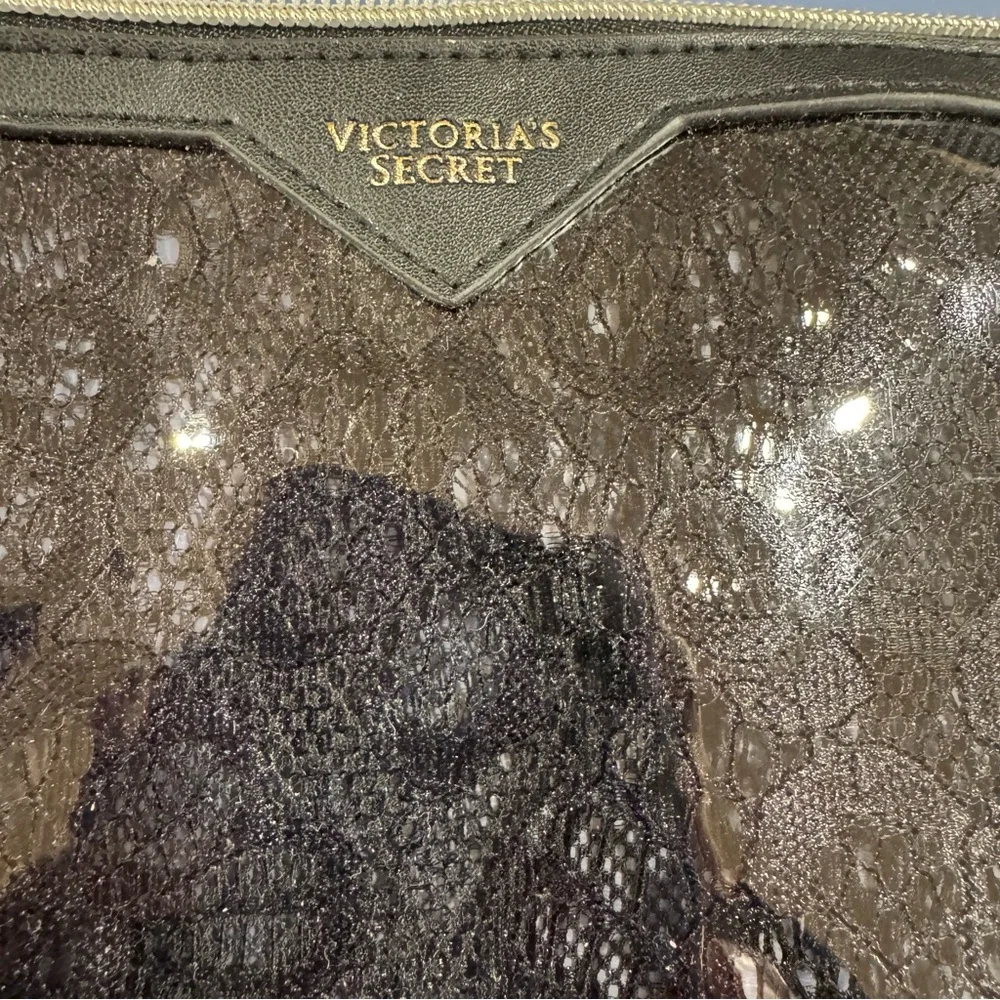 NWT Victoria's Secret Zippered Makeup Cosmetics Purse - Black Lace Plastic